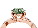 Rose gold Fancy Green Round  Cut Twist Band Solitaire Diamond Ring with Pavé Setting_7