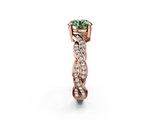 Rose gold Fancy Green Round  Cut Twisted Pavé Band Solitaire Ring with Four-Prong Setting_74