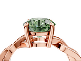 Rose gold Fancy Green Round  Cut Twisted Pavé Band Solitaire Ring with Four-Prong Setting_76