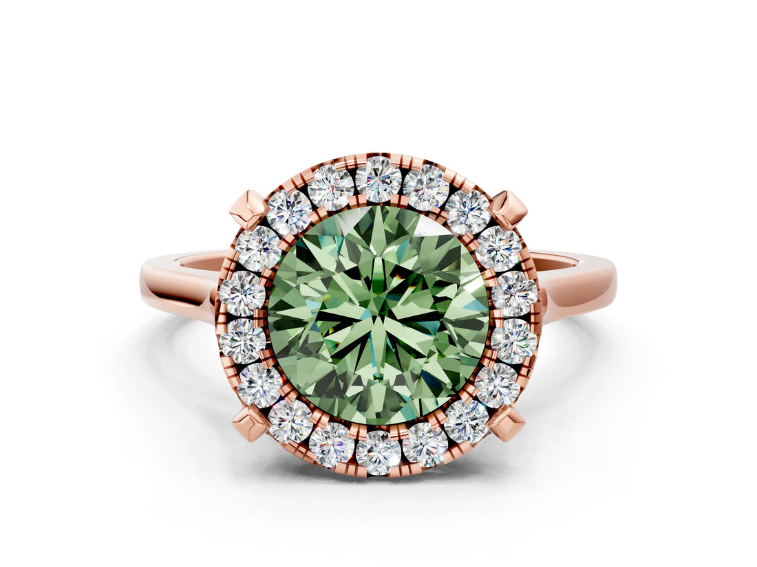 Rose gold Fancy Green Round  Diamond Cluster Halo Solitaire with Four-Prong Setting_94