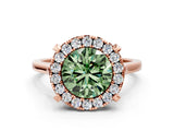 Rose gold Fancy Green Round  Diamond Cluster Halo Solitaire with Four-Prong Setting_94