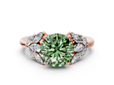 Rose gold Fancy Green Round  Diamond Cluster Leaf Design Ring with Prong Setting_64