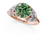 Rose gold Fancy Green Round  Diamond Cluster Leaf Design Ring with Prong Setting_65
