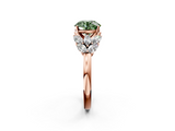 Rose gold Fancy Green Round  Diamond Cluster Leaf Design Ring with Prong Setting_66