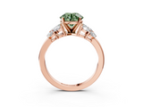 Rose gold Fancy Green Round  Diamond Cluster Leaf Design Ring with Prong Setting_67
