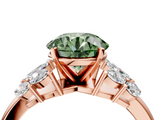 Rose gold Fancy Green Round  Diamond Cluster Leaf Design Ring with Prong Setting_68