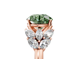 Rose gold Fancy Green Round  Diamond Cluster Leaf Design Ring with Prong Setting_69
