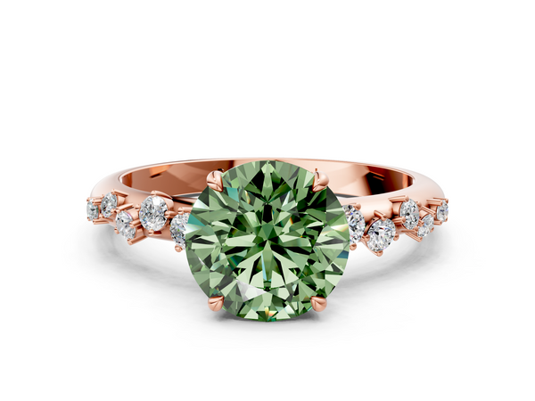 Rose gold Fancy Green Round  Diamond Cluster Prong-Set Solitaire Ring