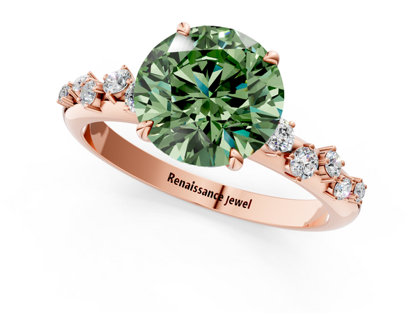 Rose gold Fancy Green Round  Diamond Cluster Prong-Set Solitaire Ring