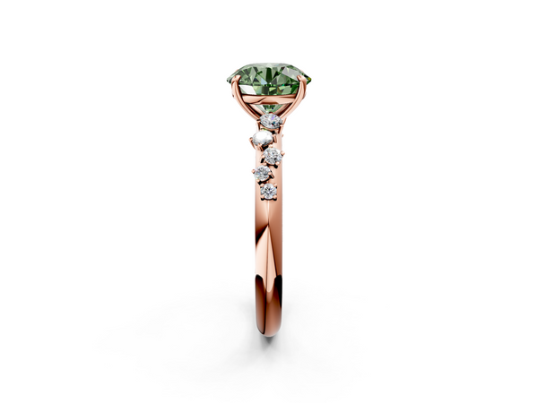 Rose gold Fancy Green Round  Diamond Cluster Prong-Set Solitaire Ring