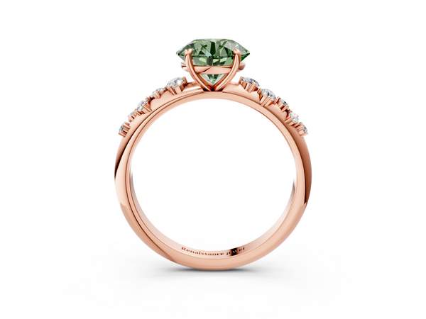Rose gold Fancy Green Round  Diamond Cluster Prong-Set Solitaire Ring