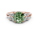 Rose gold Fancy Green Round  Diamond Floral Cluster Ring with Solitaire Band and Prong Setting_63