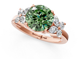 Rose gold Fancy Green Round  Diamond Floral Cluster Ring with Solitaire Band and Prong Setting_64