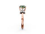 Rose gold Fancy Green Round  Diamond Floral Cluster Ring with Solitaire Band and Prong Setting_65