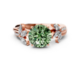 Rose gold Fancy Green Round  Diamond Floral Vine Solitaire Engagement Ring_3