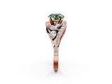 Rose gold Fancy Green Round  Diamond Halo Ring with Marquise and Pavé Band in Prong Setting_70
