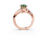 Rose gold Fancy Green Round  Diamond Halo Ring with Marquise and Pavé Band in Prong Setting_71