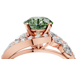 Rose gold Fancy Green Round  Diamond Halo Ring with Marquise and Pavé Band in Prong Setting_72