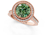 Rose gold Fancy Green Round  Diamond Halo Ring with Milgrain Frame and Pavé Band_61