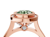 Rose gold Fancy Green Round  Diamond Halo Ring with Milgrain Frame and Pavé Band_64