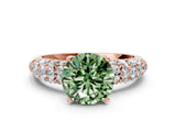 Rose gold Fancy Green Round  Diamond Pavé Band Solitaire Ring with Four-Prong Setting_49