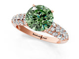 Rose gold Fancy Green Round  Diamond Pavé Band Solitaire Ring with Four-Prong Setting_50