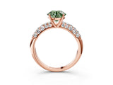 Rose gold Fancy Green Round  Diamond Pavé Band Solitaire Ring with Four-Prong Setting_52