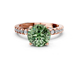 Rose gold Fancy Green Round  Diamond Pavé Band Solitaire with Four-Prong Setting_182