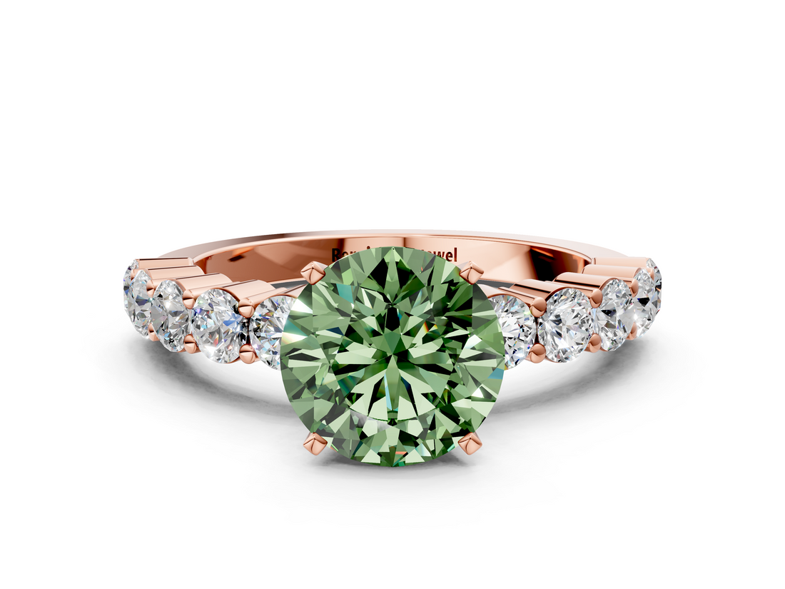 Rose gold Fancy Green Round  Diamond Pavé Band Solitaire with Four-Prong Setting_3