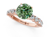 Rose gold Fancy Green Round  Diamond Pavé Band Solitaire with Four-Prong Setting_4
