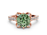 Rose gold Fancy Green Round  Diamond Pave Band with Floral Prong Setting_27