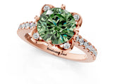 Rose gold Fancy Green Round  Diamond Pave Band with Floral Prong Setting_28