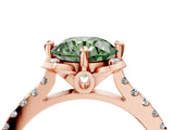 Rose gold Fancy Green Round  Diamond Pave Band with Floral Prong Setting_31