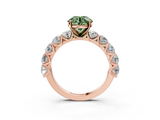 Rose gold Fancy Green Round  Diamond Prong Setting with Side Stones on a Pave Band_97