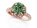 Rose gold Fancy Green Round  Diamond Solitaire Ring with Shared Prong Pavé Band_125