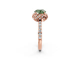 Rose gold Fancy Green Round  Diamond Solitaire Ring with Shared Prong Pavé Band_126