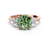 Rose gold Fancy Green Round  Diamond Three-Stone Ring with Trapezoid Side Stones and Prong Setting_16
