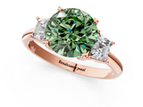 Rose gold Fancy Green Round  Diamond Three-Stone Ring with Trapezoid Side Stones and Prong Setting_17