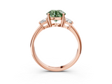 Rose gold Fancy Green Round  Diamond Three-Stone Ring with Trapezoid Side Stones and Prong Setting_19