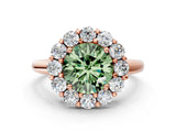 Rose gold Fancy Green Round  Halo Cluster Diamond Engagement Ring with Prong Setting and Polished Band_20