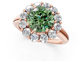 Rose gold Fancy Green Round  Halo Cluster Diamond Engagement Ring with Prong Setting and Polished Band_21