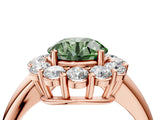 Rose gold Fancy Green Round  Halo Cluster Diamond Engagement Ring with Prong Setting and Polished Band_24
