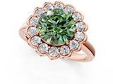 Rose gold Fancy Green Round  Halo Cluster Diamond Engagement Ring with Solitaire Band and Prong Setting_50