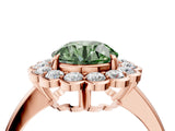 Rose gold Fancy Green Round  Halo Cluster Diamond Engagement Ring with Solitaire Band and Prong Setting_53