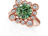 Rose gold Fancy Green Round  Halo Diamond Cluster Engagement Ring with Milgrain Bezel Setting and Solitaire Band_70