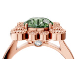Rose gold Fancy Green Round  Halo Diamond Cluster Engagement Ring with Milgrain Bezel Setting and Solitaire Band_73
