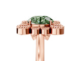 Rose gold Fancy Green Round  Halo Diamond Cluster Engagement Ring with Milgrain Bezel Setting and Solitaire Band_74