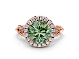 Rose gold Fancy Green Round  Halo Diamond Engagement Ring with Filigree Band and Four-Prong Setting_93