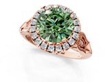 Rose gold Fancy Green Round  Halo Diamond Engagement Ring with Filigree Band and Four-Prong Setting_94