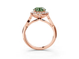 Rose gold Fancy Green Round  Halo Diamond Engagement Ring with Filigree Band and Four-Prong Setting_96